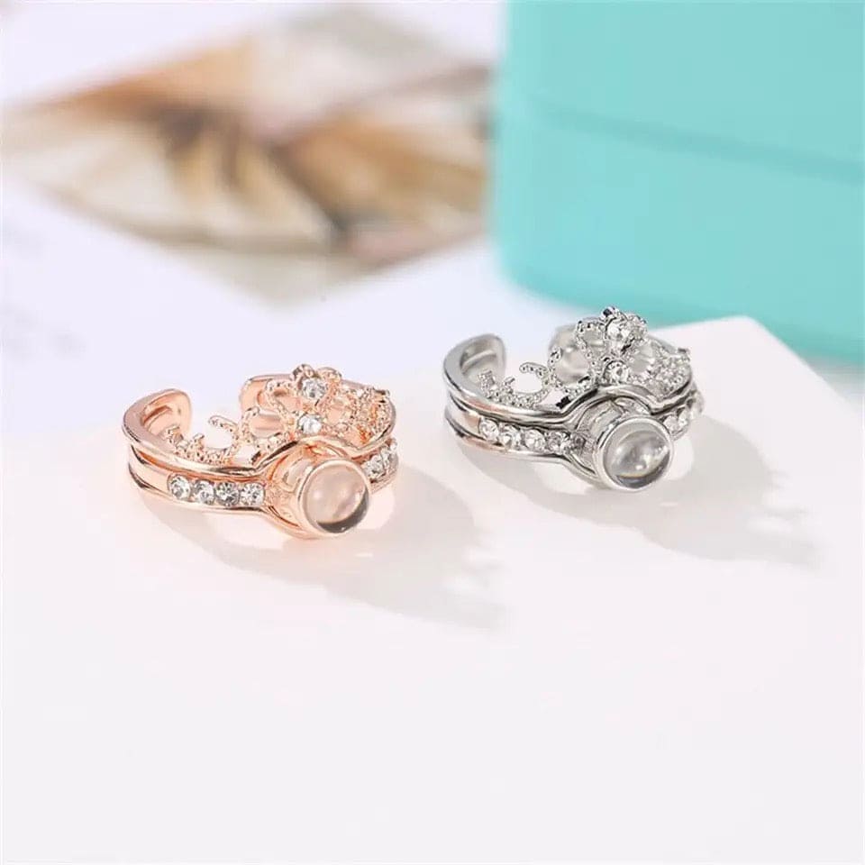 Zircon Rhinestone Crown Couple Ring, Projection Ring, Luxury Female Bridal Wedding Ring, Projection Charm Crown Ring, 100 Languages I Love You Projections Rings Zircon Rhinestone Crown Couple Ring, Projection Ring, Luxury Female Bridal Wedding Ring, Projection Charm Crown Ring, 100 Languages I Love You Projections Rings